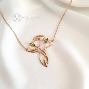 Art Nouveau chain -extravagantes Jugendstil Collier - 925 Silber Rosegold vergoldet Kette mit Peridot - Glamouröse Kette vergoldet