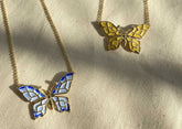 Schmetterling Kette Emaille Gelb oder Blau 925 Sterling Silber vergoldet Zirkonia Jugendstilkette Art Nouveau chain außergewöhnlich