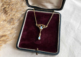 Zarte Jugendstilkette - Art Nouveau chain - 925 Silber Gelbgold vergoldet - Feines Collier mit Opal Edelsteinen- Vintage Goldkette