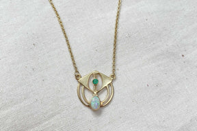 Art Nouveau chain zarte Jugendstilkette 925 Silber Gelbgold vergoldet feines Collier mit Opal und Smaragd