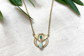 Art Nouveau chain zarte Jugendstilkette 925 Silber Gelbgold vergoldet feines Collier mit Opal und Smaragd