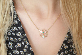 Art Nouveau chain zarte Jugendstilkette 925 Silber Gelbgold vergoldet feines Collier mit Opal und Smaragd