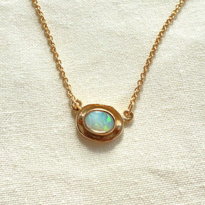 Jugendstilkette, Opal Halskette oval, 925 Silber Roségold oder Gelbgold vergoldet, Collier mit Opal Edelstein, Opal Anhänger cabochon