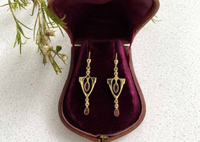 Jugendstil Ohrbügel Ohrring 925 Sterling Silber Gelbgold vergoldet Ohrhänger Granat Edelstein Ohrbrisur Art Nouveau Art Déco Handarbeit