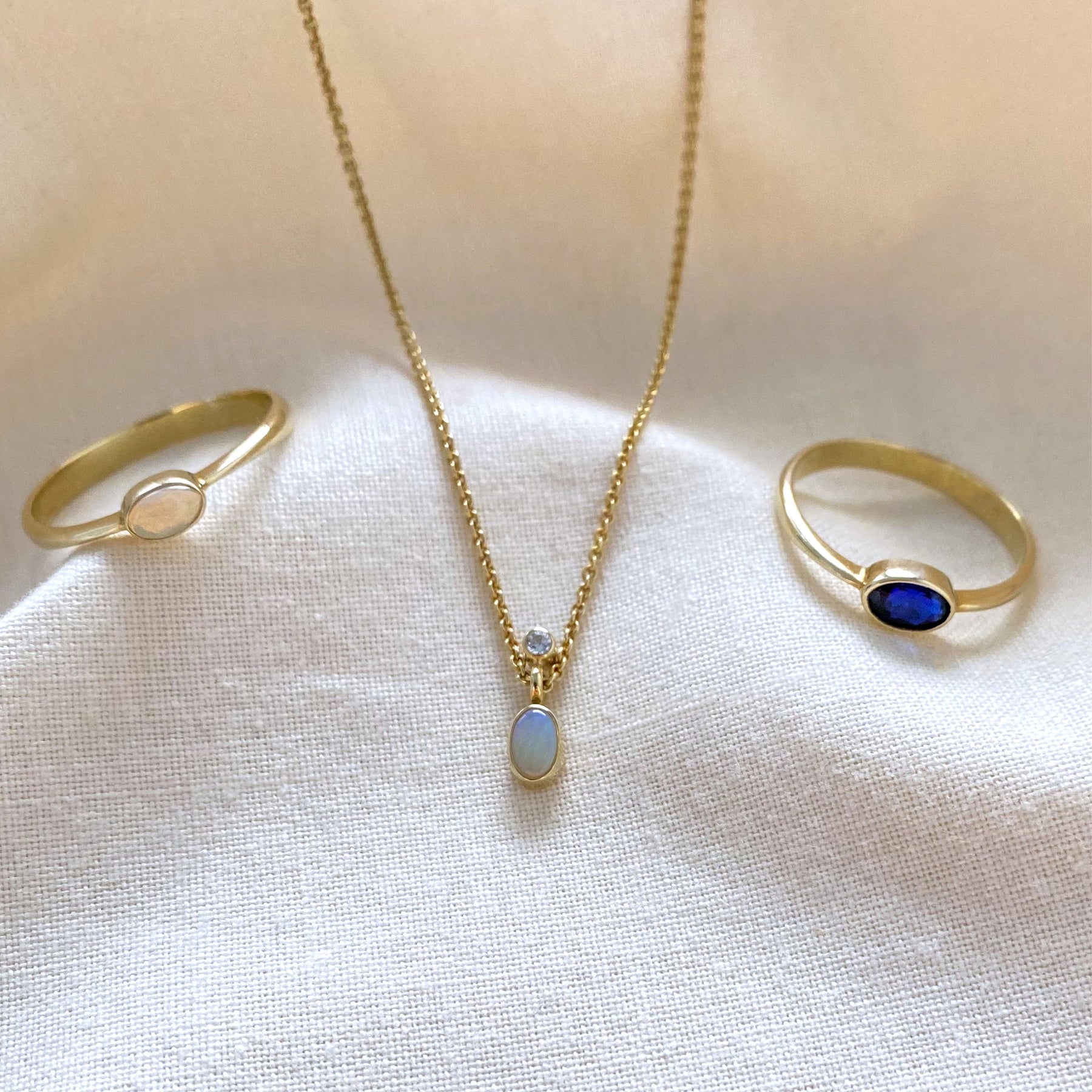 Goldkette 585, Gloldkette mit Opal und Brillant, 585er oder 750er Gelbgold, minimale Halskette, Geschenk, 14 Karat