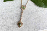 Jugendstilkette, Art Nouveau chain, 925 Silber Roségold vergoldet, Collier mit Peridot Edelsteinen, Oktagon, Achteck, Vintage Goldkette