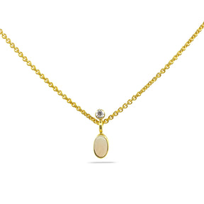 Goldkette 585, Gloldkette mit Opal und Brillant, 585er oder 750er Gelbgold, minimale Halskette, Geschenk, 14 Karat