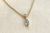 Goldkette Blau Topas Edelstein Brillant 14 Karat 585 Gelbgold minmalistisch besonderes Geschenk Hochzeit