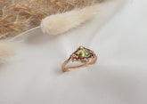 Jugendstil Ring, Art Nouveau Ring, Peridot, Brillanten, 585 Rosegold / Gelbgold, Vintage, Verlobungsring, Antik