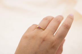 Zarter Gold Ring mit Diamant, 585 Gelbgoldring, Diamantring, Echt Gold Ring, Verlobungsring, Stapelring, Rosa Turmalin, Goldschmiede