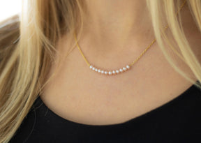 Goldkette 585 mit Süßwasserperlen, Pearls Bar Halskette 585, Braut Kette Gelbgold mit Perlen, 585 Perlenkette, handgefertigt