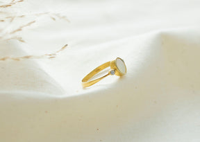 echt Gold Ring, Opalring 585 Gold mit Diamanten, Filigraner 585 Gelbgoldring Opal, Stapelring mit Opal, Ring mit Brillanten, Handarbeit