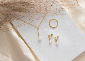 Goldkette 585 mit Süßwasserperle und Diamanten, 585 Braut Kette in Y-Form, elegante Halskette mit Perle, handgefertigt